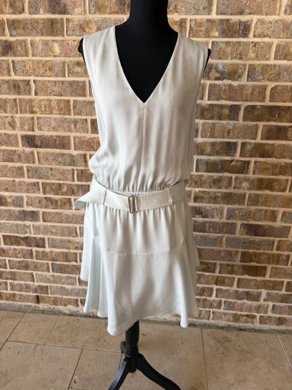 A.L.C. sleeveless blouson mini dress silk V-neck dropped waist mint blue 8 woven